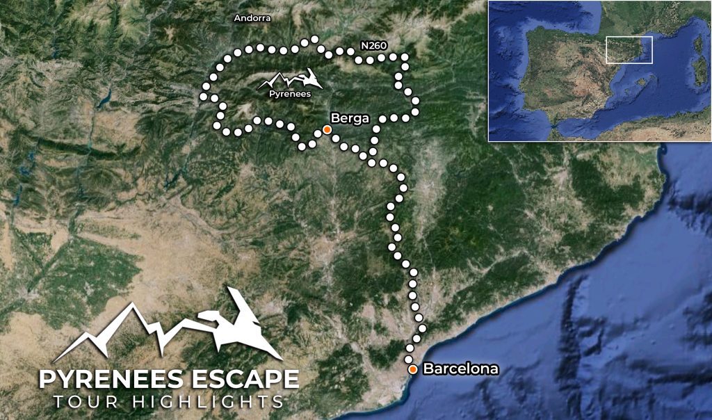 Pyrenees Escape motorcycle tour route map from Barcelona
